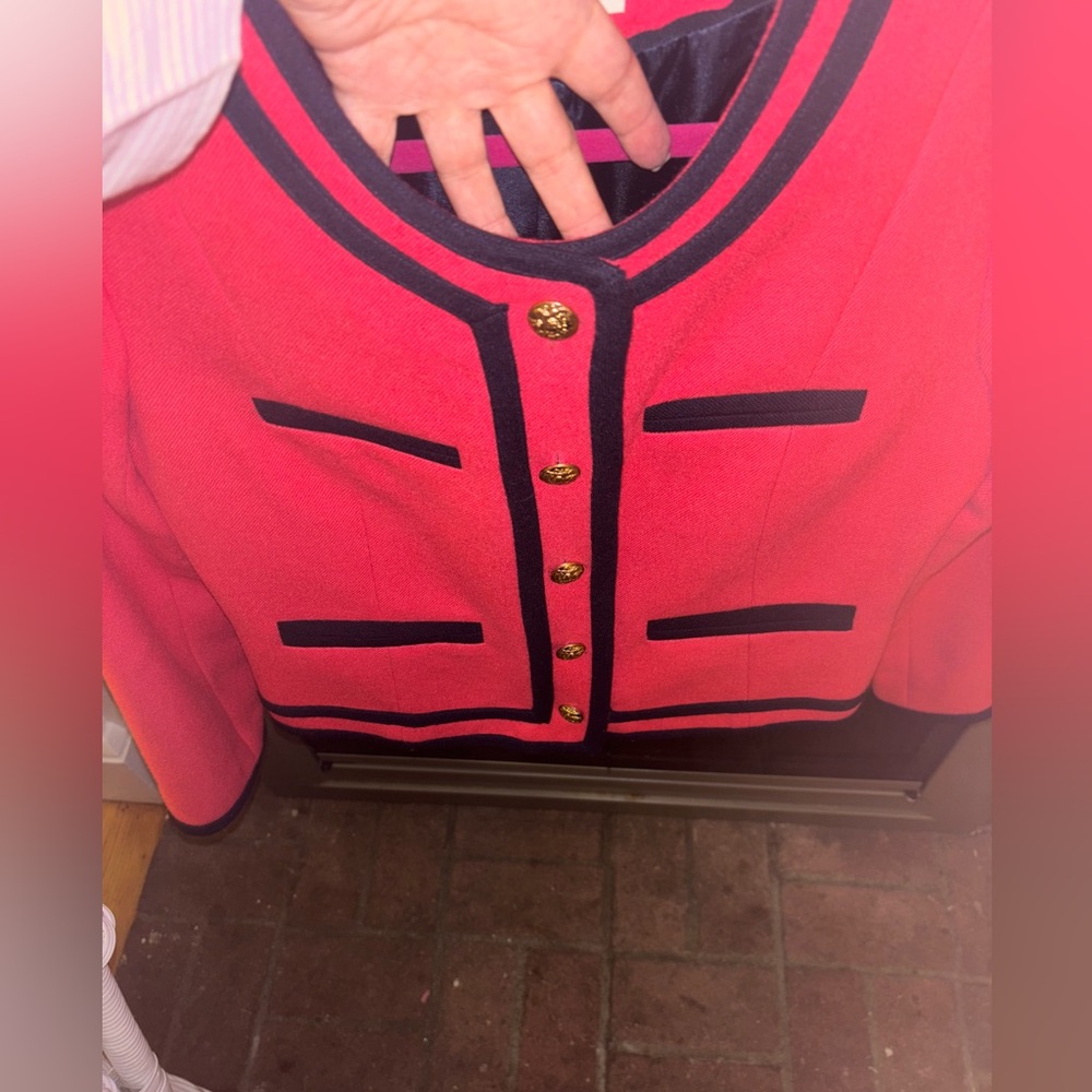 J. Crew Women's Wool Pink/Navy Jacket- Military Style Size 2 - Picture 10 of 13